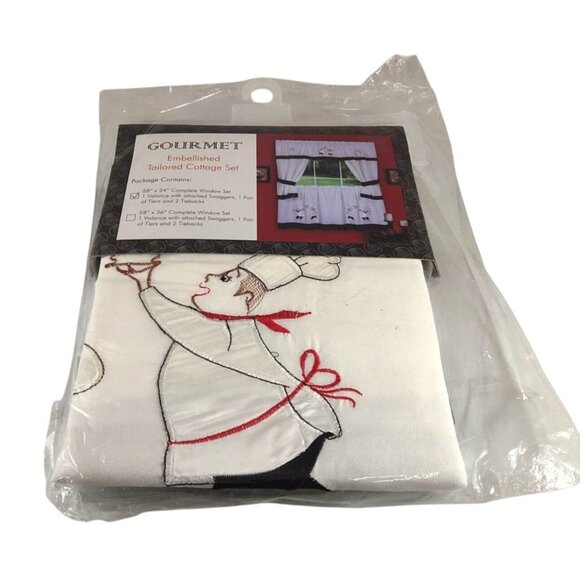 Gourmet Embellished Tailored Cottage Window Set 58" x 24" Polyester Curtain With - Picture 3 of 5